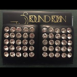 Vintage 1980s Rhinestone 1.5” Square Earrings clip